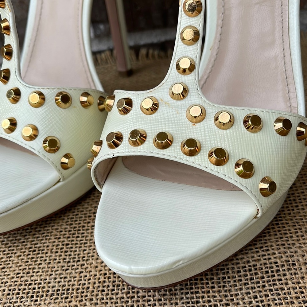 PRADA Saffiano Leather Studded Platform Sandals 38 - Picture 2 of 11